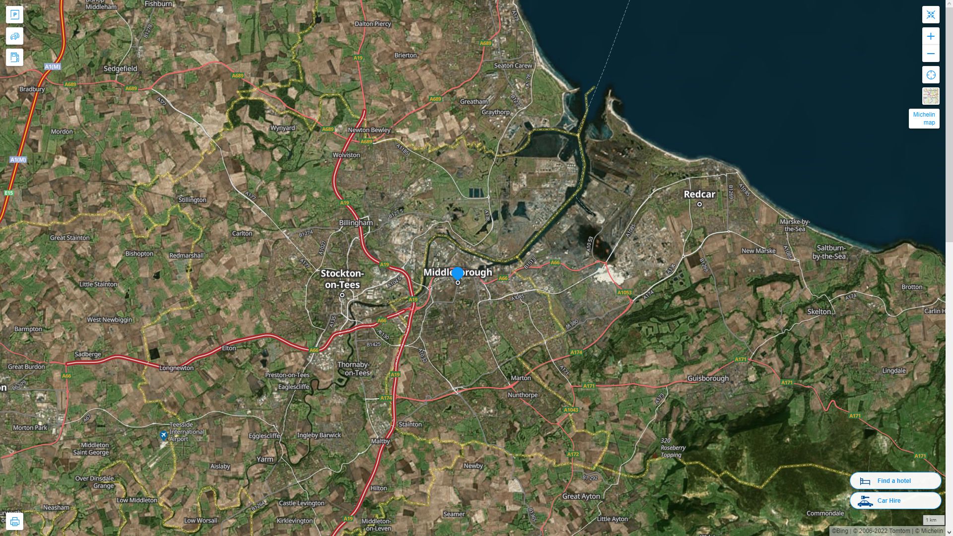 Middlesbrough Highway and Road Map with Satellite View